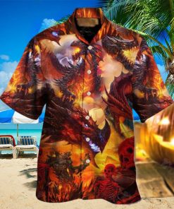 Dragon Red Skull Fire Art Style Hawaiian Shirt