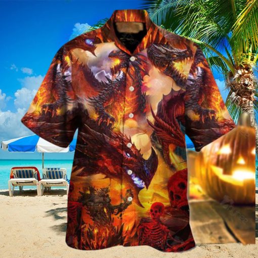 Dragon Red Skull Fire Art Style Hawaiian Shirt