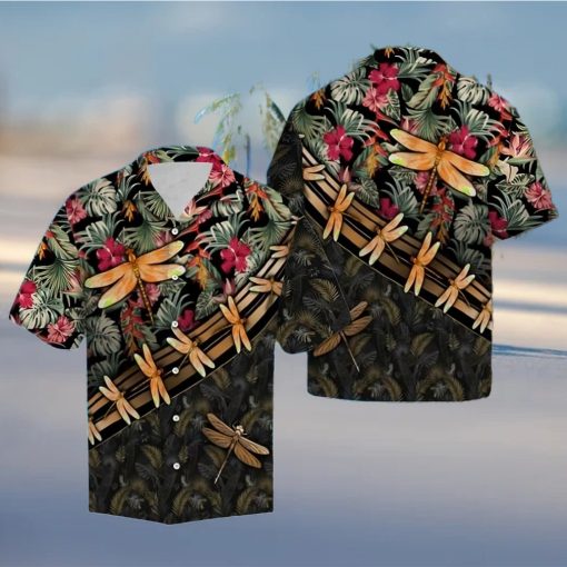 Dragonfly Floral Hawaiian Summer Beach Shirt