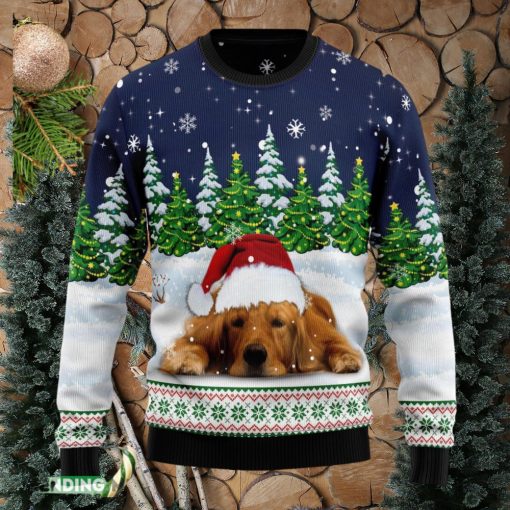 Dreaming Golden Retriever Under Snow Ugly Christmas Sweater Family Christmas Gift