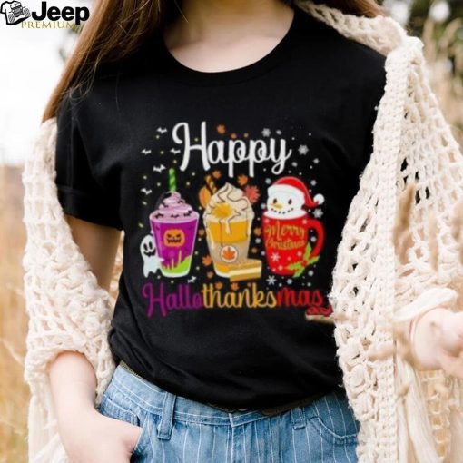 Drinks happy Hallothanksmas Halloween Thanksgiving Christmas T Shirt