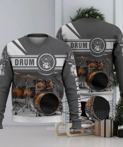 Drum Kit Love Drum Grey 3D Full Print Ugly Sweater Christmas Gift Sweater