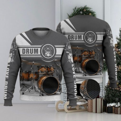 Drum Kit Love Drum Grey 3D Full Print Ugly Sweater Christmas Gift Sweater