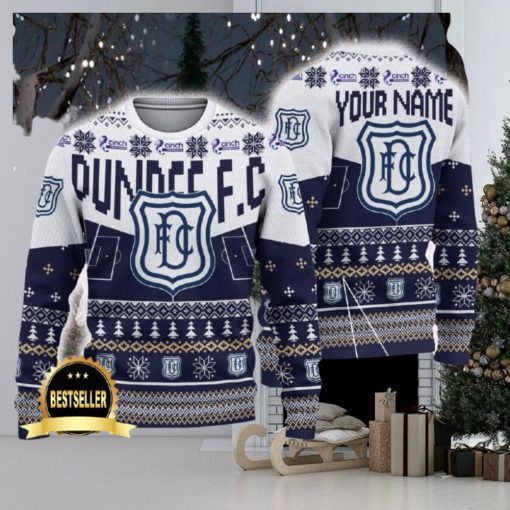 Dundee FC Ugly Christmas Sweater Logo Custom Name Gift Fans