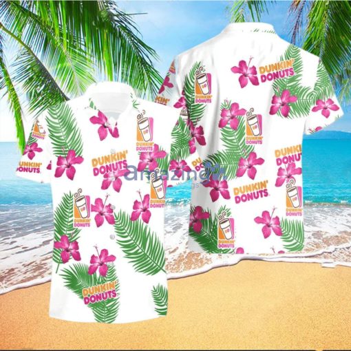 Dunkin Donuts Hibiscus Flower Pattern Hawaiian Shirt And Short For Men And Women