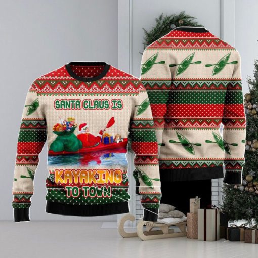 Santa Claus Is Kayaking To Town Christmas Gift Ugly Christmas Sweater Xmas Holiday