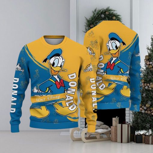 Donald Duck Blue Yellow Disney Carrtoon Lover Ugly Christmas Sweater 3D Printed Men And Women Holiday Gift