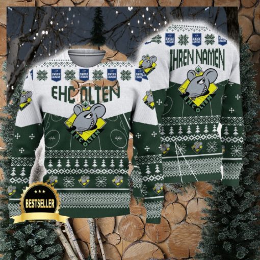 EHC Olten Ugly Christmas Sweater Logo Custom Name Gift Fans