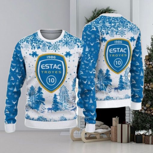 ESTAC Troyes Big Logo Pine Trees Big Fans Gift Christmas Sweater For Men And Women