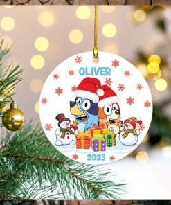 Family Bluey Christmas Ceramic Ornament 2023, Gift For Family Christmas