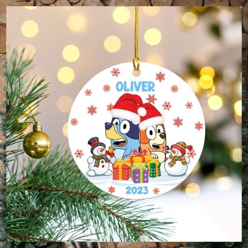 Family Bluey Christmas Ceramic Ornament 2023, Gift For Family Christmas