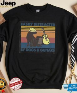 Easily Distracted By Dogs And Guitars Vintage Retro Shirt