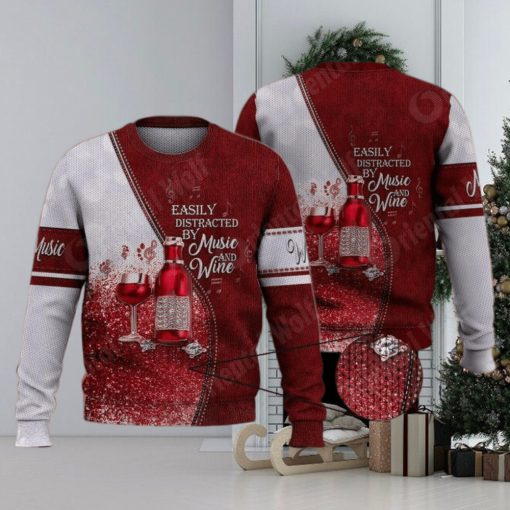 Easily Distracted By Music And Wine 3D Full Print Ugly Sweater Christmas Gift Sweater