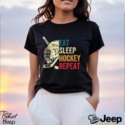 Eat Sleep Hockey Repeat Kids Adult Ice Hockey Retro Vintage T Shirt