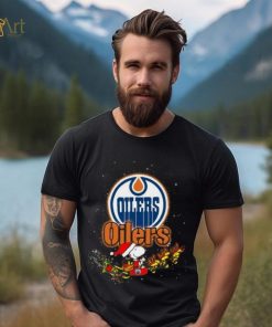 Edmonton Oilers NHL Santa Snoopy and Woodstock Christmas T Shirt