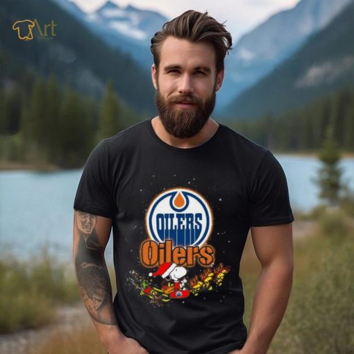 Edmonton Oilers NHL Santa Snoopy and Woodstock Christmas T Shirt