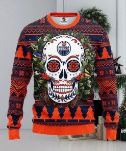 Edmonton Oilers Skull Flower Ugly Christmas Ugly Sweater