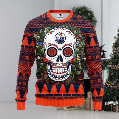 Edmonton Oilers Skull Flower Ugly Christmas Ugly Sweater