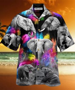 Elephant Grey Elepant With Colorful And Black Hawaiian Shirt