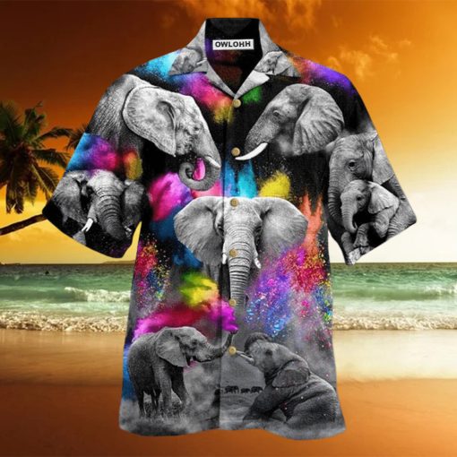 Elephant Grey Elepant With Colorful And Black Hawaiian Shirt