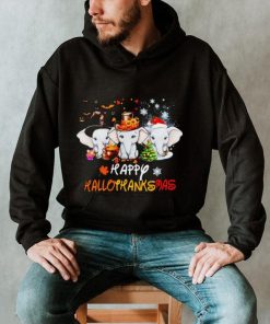 Elephant happy Hallothanksmas Halloween Thanksgiving Christmas shirt