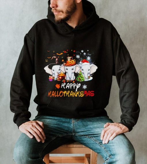 Elephant happy Hallothanksmas Halloween Thanksgiving Christmas shirt