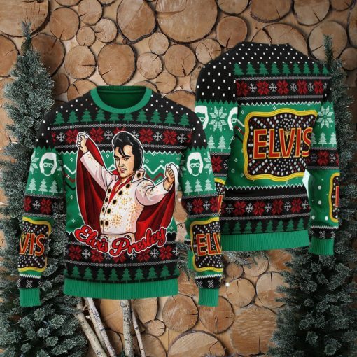 Elviss Presleyy Belt Buckle Sign With Rhinestone Ugly Christmas Sweater 3D Gift Idea Christmas