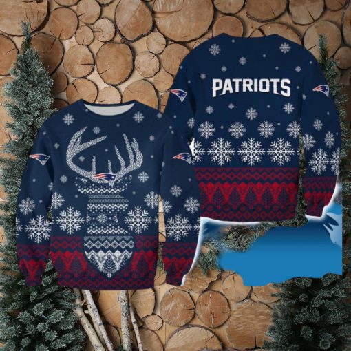 England Patriots Christmas Reindeer Wrapping 3D Sweater For Fans Gift Christmas