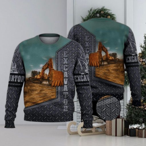 Excavator Cool Grey 3D Full Print Ugly Sweater Christmas Gift Sweater