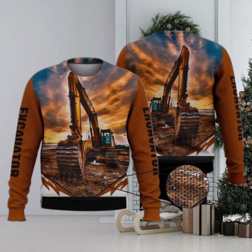 Excavator Orange 3D Full Print Ugly Sweater Christmas Gift Sweater