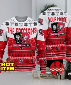 Exeter City FC Big Logo Custom Name 3D Ugly Christmas Sweater Christmas Gift For Big Fans