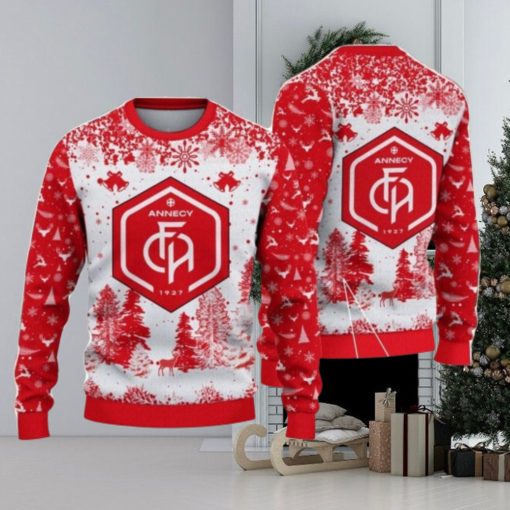 FC Annecy Big Logo Pine Trees Big Fans Gift Christmas Sweater For Men And Women