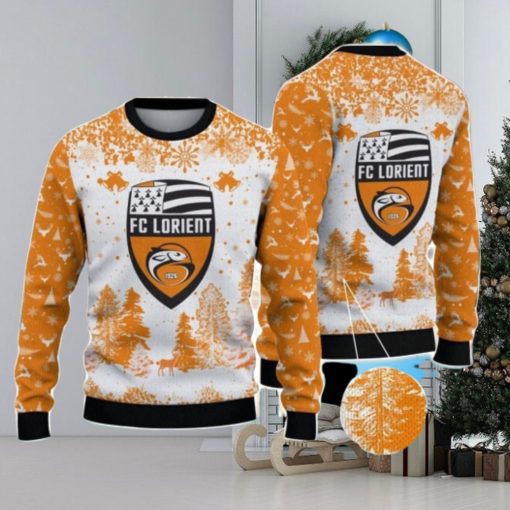 FC Lorient Big Logo Pine Trees Big Fans Gift Christmas Sweater For Men And Women