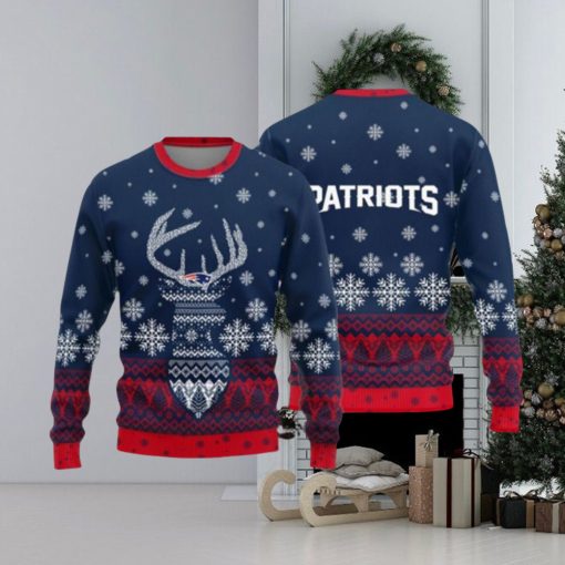 New England Patriots Logo Knitted Reindeer Ugly Christmas Sweater