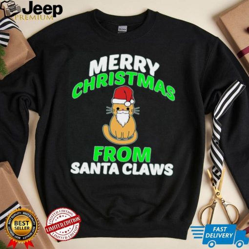 FUNNY MERRY CHRISTMAS FROM SANTA CLAWS T SHIRT Cute Cat Gift CL