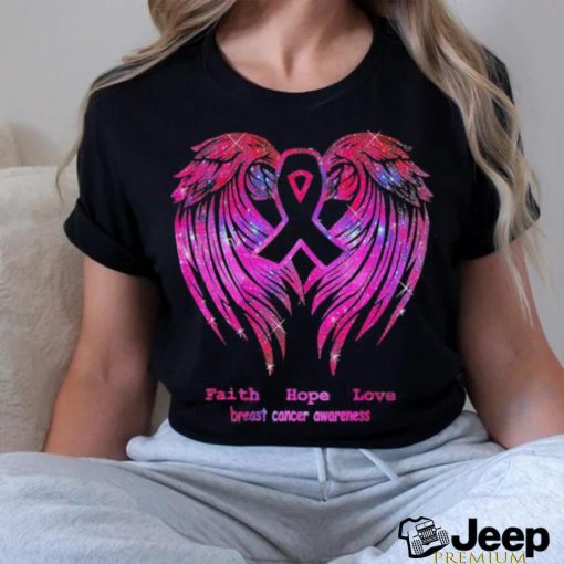 Faith Hope Love Wings Breast Cancer Awareness Back T Shirt