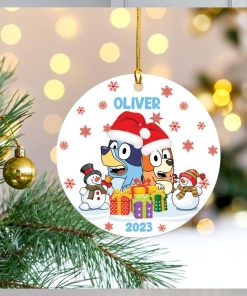 Family Bluey Christmas Ceramic Ornament 2023, Gift For Family Christmas