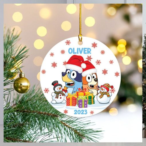 Family Bluey Christmas Ceramic Ornament 2023, Gift For Family Christmas