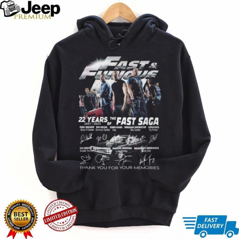 Fast & Furious 22 Years Of 2001 – 2023 The Fast Saga Thank You For The Memories T Shirt