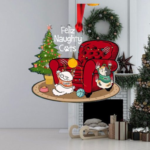 Feliz Naughty Cats, Gift For Cat Lovers, Personalized Acrylic Ornament, Sofa Cats Ornament