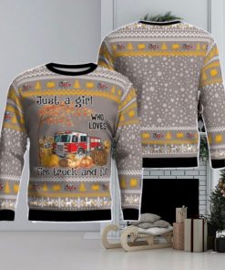 Fire Truck Just Girl Who Loves Christmas AOP Ugly Sweater Gift For Christmas