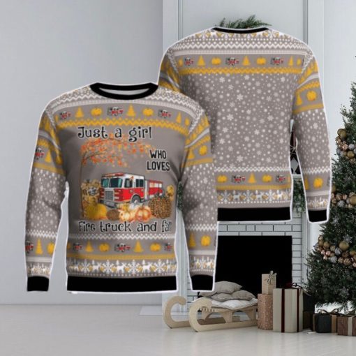 Fire Truck Just Girl Who Loves Christmas AOP Ugly Sweater Gift For Christmas