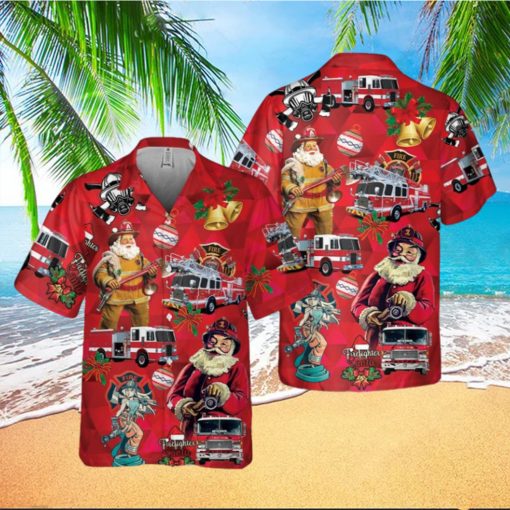 Firefighter Fire Truck Christmas Pocket Hawaiian Shirt