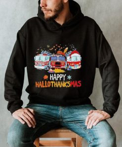 Firefighter Happy Hallothanksmas Halloween Thanksgiving And Christmas 2023 Shirt