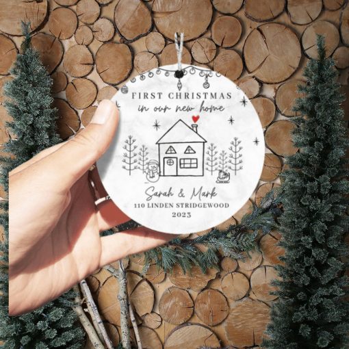 First Christmas In New Home Hanging Tree Ornament for Family Christmas in New House   Personalized Ceramic Ornament, Christmas Ornament