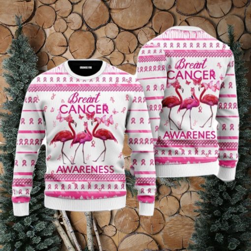 Flamingo Breast Cancer Awareness Ugly Christmas Sweater For Men And Women