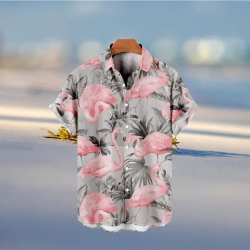 Flamingo Hawaiian Shirt Palm Leaves Pattern Summer Holiday Gift