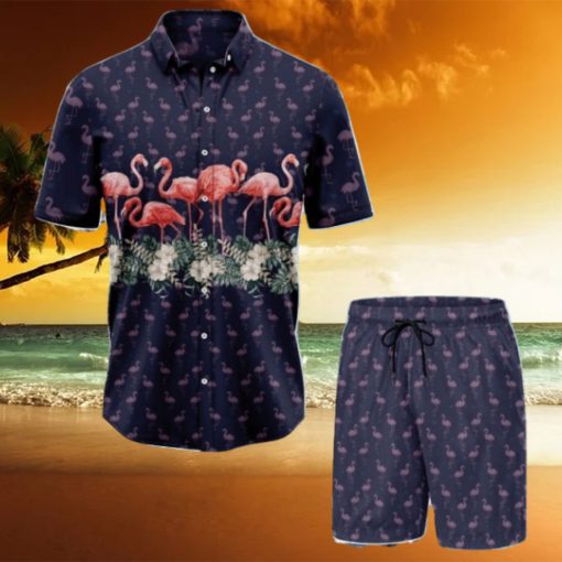 Flamingo Pattern And Flowers Hawaiian Shirt And Shorts