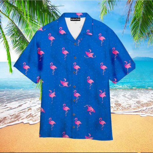 Flamingo Pink Blue Aloha Hawaiian Shirt