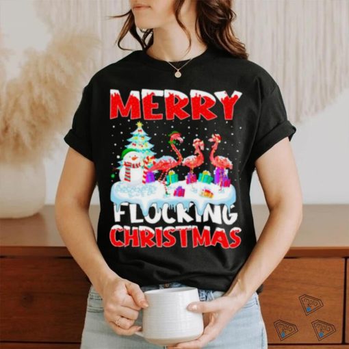 Flamingo merry flocking Christmas shirt